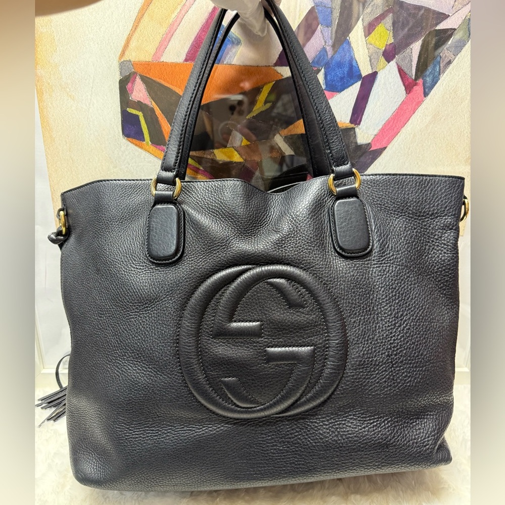 GUCCI-282303 213048 Black Leather Soho Tote